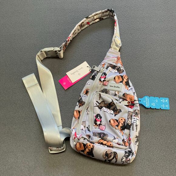 NWT Vera Bradley ReActive Mini Sling Backpack Bag Best in Show Dogs Gray - Picture 1 of 9